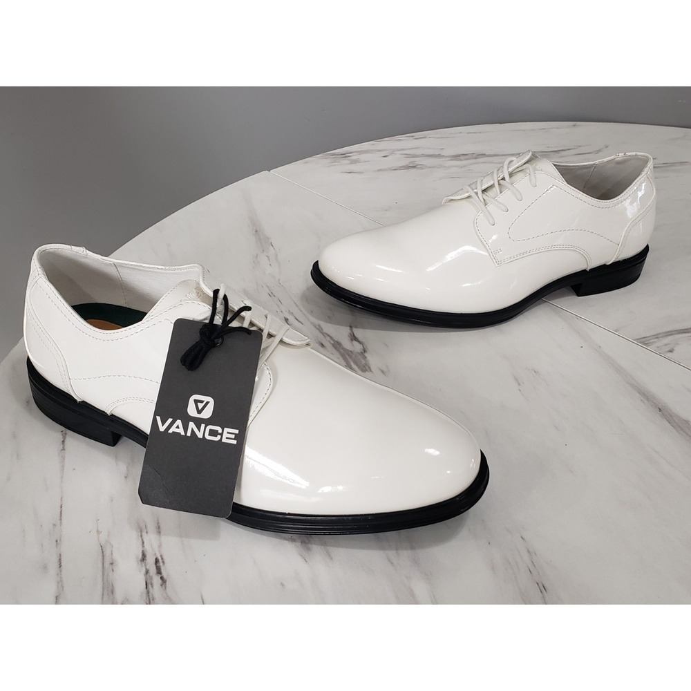 NEW NO BOX MENS WHITE PATENT‎ LEATHER DRESS SHOES VANCE BARCLAY SIZE 9.5